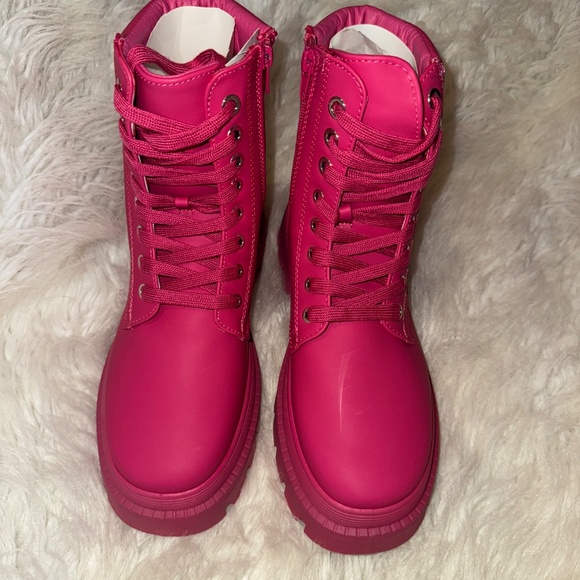 Tevos Fuchsia Lace Up Combat Boots - Picture 8 of 9